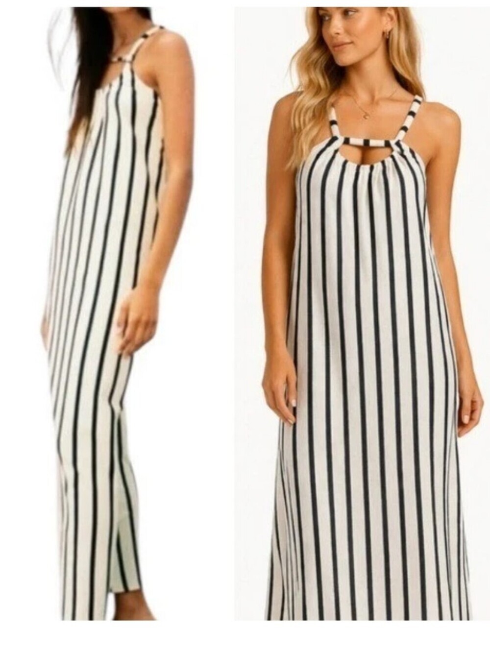 Zara Cotton Knit Striped Midi Dress in Navy Cream Size M